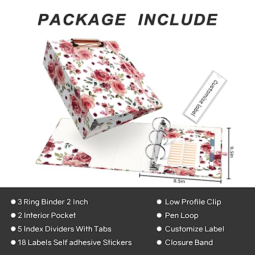 EYROZILL Mini Binder 3 Ring 2 Inch for 5.5" x 8.5" Paper with 5-Tab Dividers, A5 Binders with Clipboard for School Office Supplies and Home, Rose - Image 5