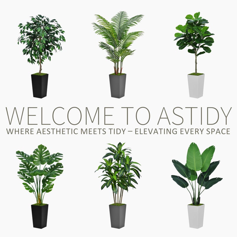 ASTIDY Artificial Palm Tree 5FT - Fake Tree with White Tall Planter - Faux Tropical Areca Floor Plant in Pot - Artificial Silk Plant for Home Office Living Room Decor Indoor - Image 4