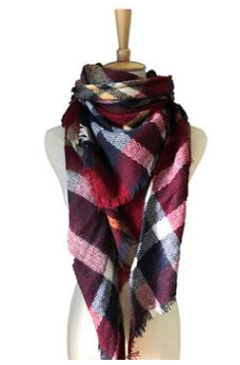 Wander Agio Womens Warm Scarf Triangle Shawls Large Scarves Stripe Plaid Fichu Big Wine Red 25 - Image 2