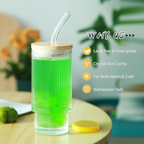 SYANKA Stackable Glass Sipper with Wooden Lid and Straw Pack of 2, 300 ML - Coffee Mug with Lid, Use as a Travel Mug, Mason Jar, Can Sipper, Juice Cup. Ideal for Coffee, Green Tea, Iced Tea - Image 2