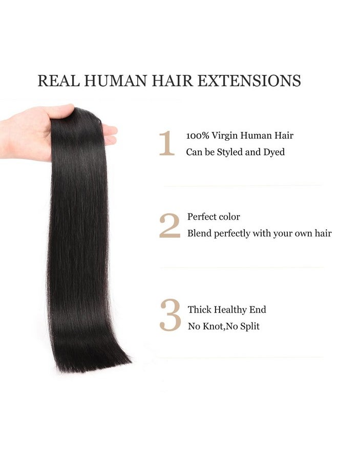 JIAMEISI - Clip In Hair Extensions Human Hair 120G 8Pcs Thickened Silky Straight Human Hair Clip In Extensions 16Inch 1B Natural Black Seamless Clip In Hair Extensions - Image 1