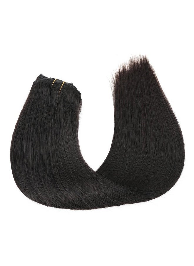 JIAMEISI - Clip In Hair Extensions Human Hair 120G 8Pcs Thickened Silky Straight Human Hair Clip In Extensions 16Inch 1B Natural Black Seamless Clip In Hair Extensions - Image 1