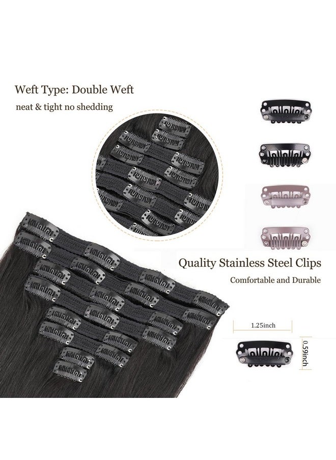 JIAMEISI - Clip In Hair Extensions Human Hair 120G 8Pcs Thickened Silky Straight Human Hair Clip In Extensions 16Inch 1B Natural Black Seamless Clip In Hair Extensions - Image 1