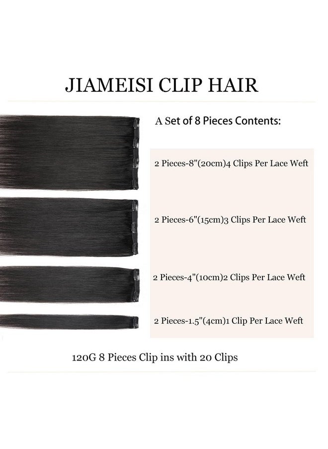 JIAMEISI - Clip In Hair Extensions Human Hair 120G 8Pcs Thickened Silky Straight Human Hair Clip In Extensions 16Inch 1B Natural Black Seamless Clip In Hair Extensions - Image 1