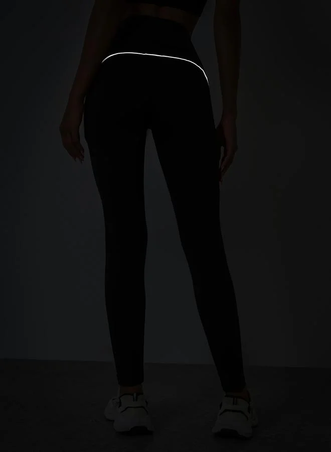 Styli Active  Women Back Reflective Black Leggings for Women | Best Price UAE