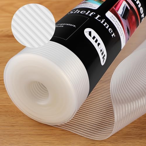 Anoak Shelf Liner Cabinet Liner, Non Adhesive Drawer Liner, Washable 12 Inch x 10 FT(120 Inch) Waterproof Durable Non-Slip Shelf Liner for Kitchen, Drawer, Refrigerator Stripe Clear - Image 1