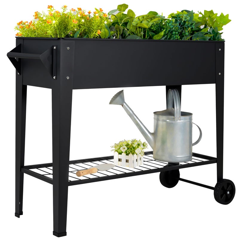 LEETOLLA Elevate 32" Tall Raised Garden Bed Outdoor with Wheels & Shelf for Mobility, 400LBS Capacity, Anti-Rust Steel Planter Box for Vegetables/Herbs, Patio-Balcony-Backyard - Image 1