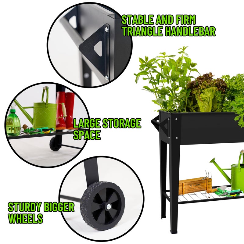 LEETOLLA Elevate 32" Tall Raised Garden Bed Outdoor with Wheels & Shelf for Mobility, 400LBS Capacity, Anti-Rust Steel Planter Box for Vegetables/Herbs, Patio-Balcony-Backyard - Image 5