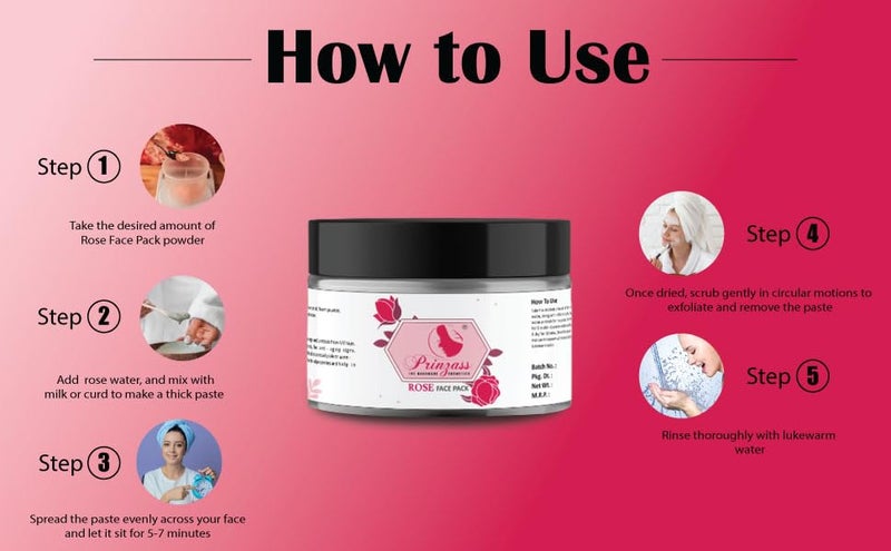 Prinzass The Handmade Cosmetics Prinzass 100 Natural Rose Face Pack Powder Multani Mitti Face Pack with Multani Mitti and Bulgarian Rose for Oil Control Acne Suits All Skin Types Hydrating Glowing 100 G  - Image 4