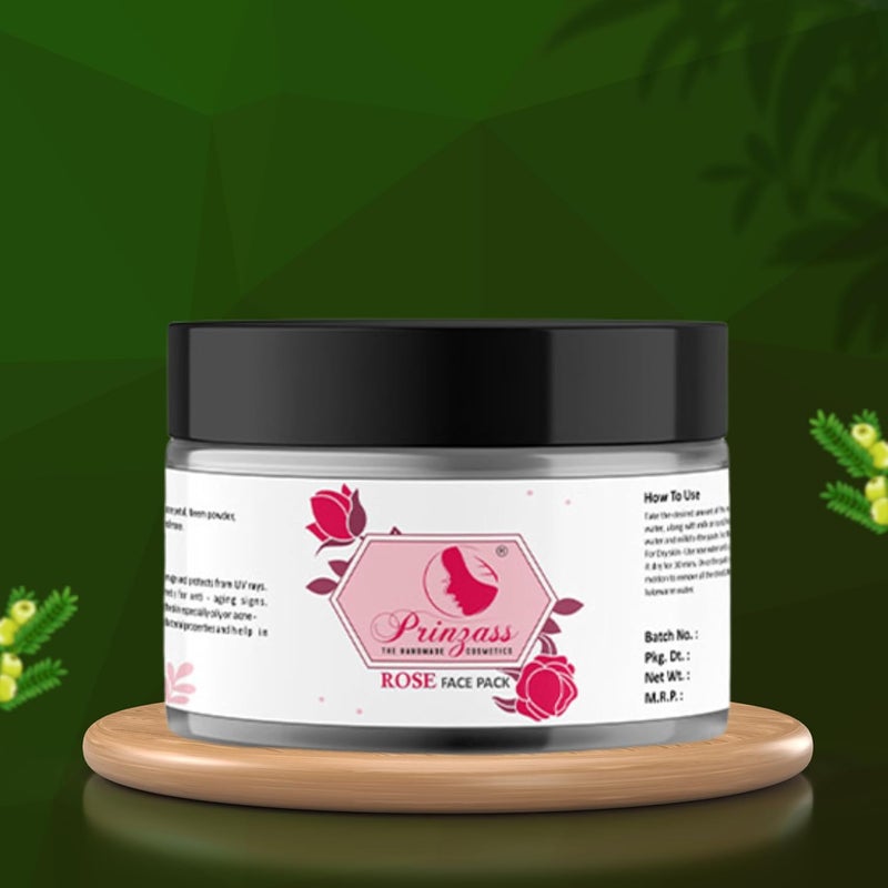 Prinzass The Handmade Cosmetics Prinzass 100 Natural Rose Face Pack Powder Multani Mitti Face Pack with Multani Mitti and Bulgarian Rose for Oil Control Acne Suits All Skin Types Hydrating Glowing 100 G  - Image 1
