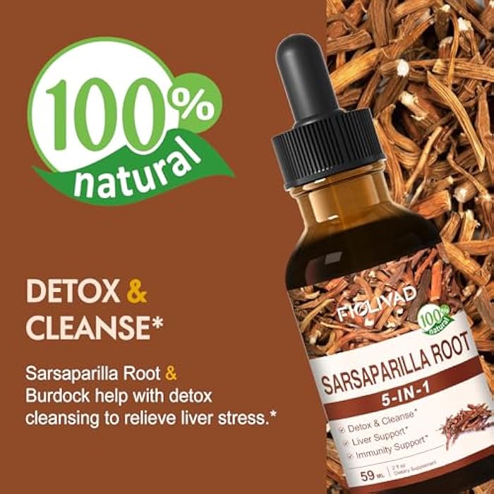 FIOLIVAD قطرات جذر السارساباريلا للتخلص من السموم والتنظيف، دعم الكبد ودعم المناعة. مزيج 5 في 1 مع مستخلص الهندباء والبرودوك والإشيناسيا، مكمل مستخلص جذر السارساباريلا. 2 أونصة - Image 2