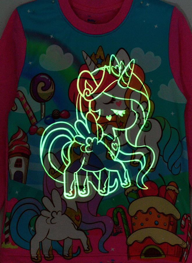 babyqlo Unicorn Candyland Glow-in-the-Dark Pajama Set for Girls - Image 3