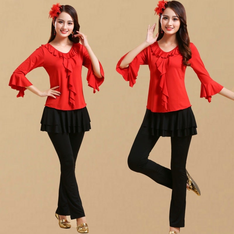 Square Dance Costume Dancing Clothes Modal New Fitness Dance Practice Yangko Dance Performance Clothes Long Sleeve Pants Skirt Set - Image 5