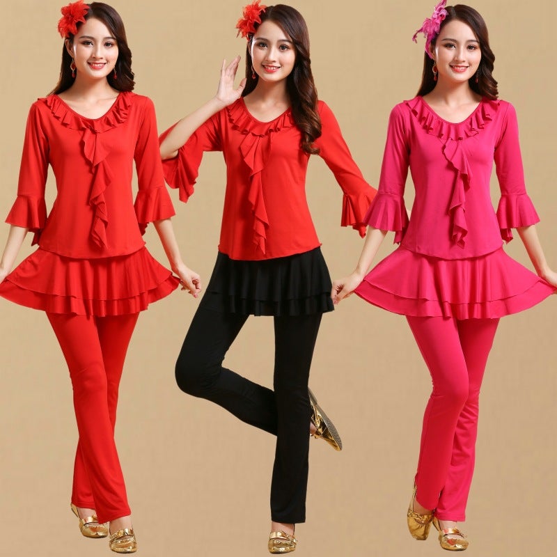 Square Dance Costume Dancing Clothes Modal New Fitness Dance Practice Yangko Dance Performance Clothes Long Sleeve Pants Skirt Set - Image 2