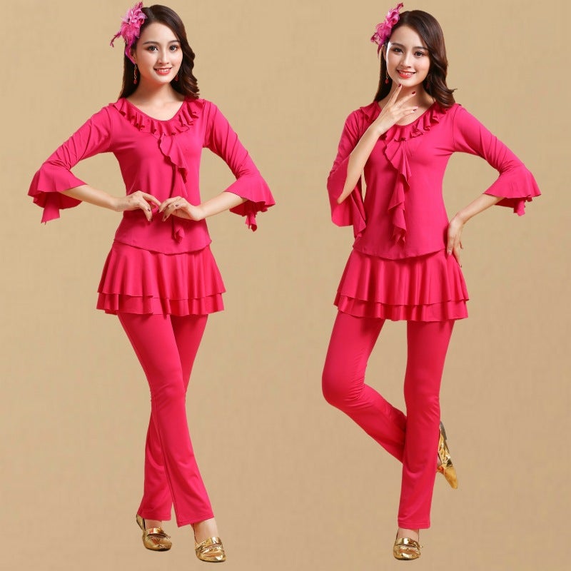 Square Dance Costume Dancing Clothes Modal New Fitness Dance Practice Yangko Dance Performance Clothes Long Sleeve Pants Skirt Set - Image 4