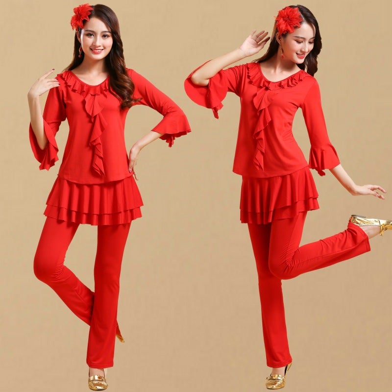 Square Dance Costume Dancing Clothes Modal New Fitness Dance Practice Yangko Dance Performance Clothes Long Sleeve Pants Skirt Set - Image 3
