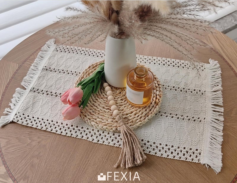 FEXIA Boho Placemats Set of 6, Macrame Table Decor and Farmhouse Style Placemats Natural Cotton Burlap, for Dining Table Kitchen - Image 4
