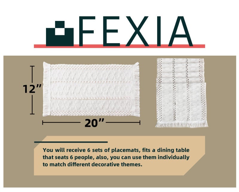 FEXIA Boho Placemats Set of 6, Macrame Table Decor and Farmhouse Style Placemats Natural Cotton Burlap, for Dining Table Kitchen - Image 2