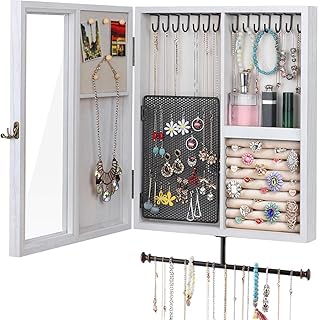 Keebofly Wall Mounted Jewelry Organizer With Rustic Wood Large Space Jewelry Cabinet Holder for Necklaces, Earrings, - Image 1