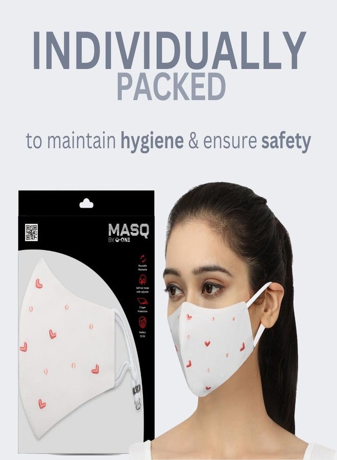 MASQ Hearts and Flowers Reusable, Breathable, Washable, Anti-Bacterial (BFE>99%) 4 Layer Embroidered, Fashionable 100% Pure Cotton Cloth Face Mask for Women with Ear Adjusters (Pack of 6) Multicolour - Image 5