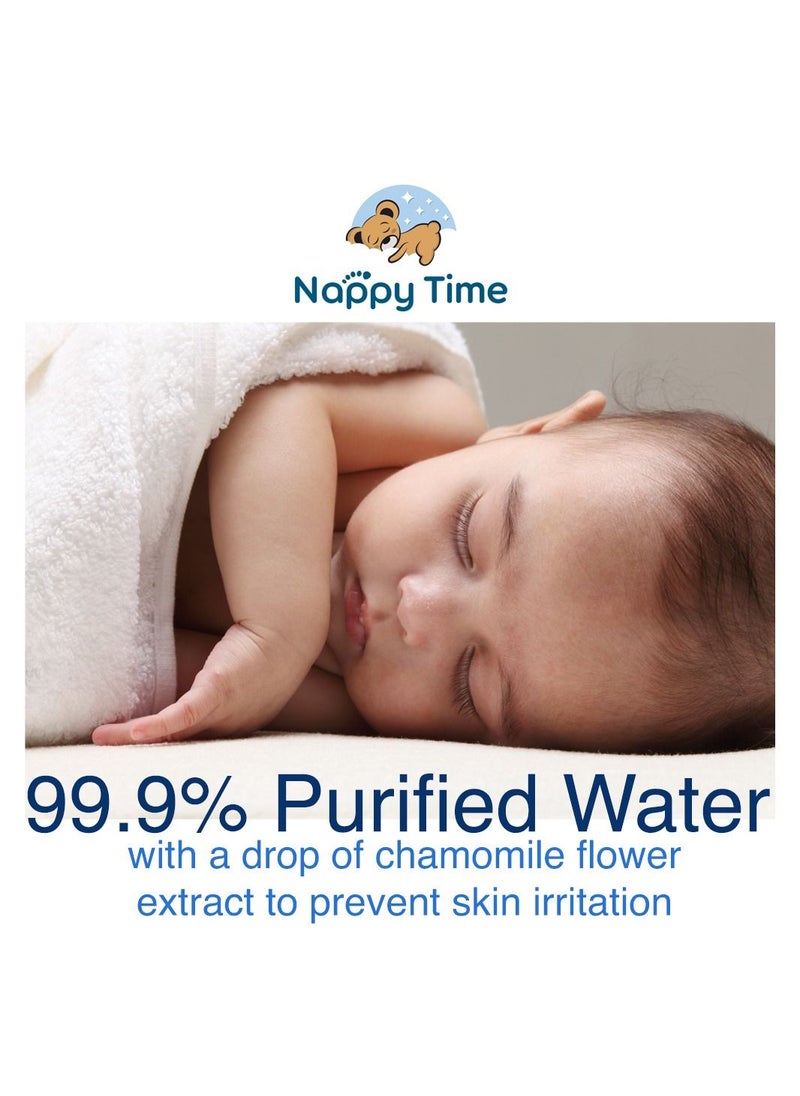 Nappy time - Nappy Time Baby Wipes 99.9% pure water with Chamomile extract; fragrance, alcohol, and paraben free baby wipes, safe for newborn skin, 60 Wipes - Image 1