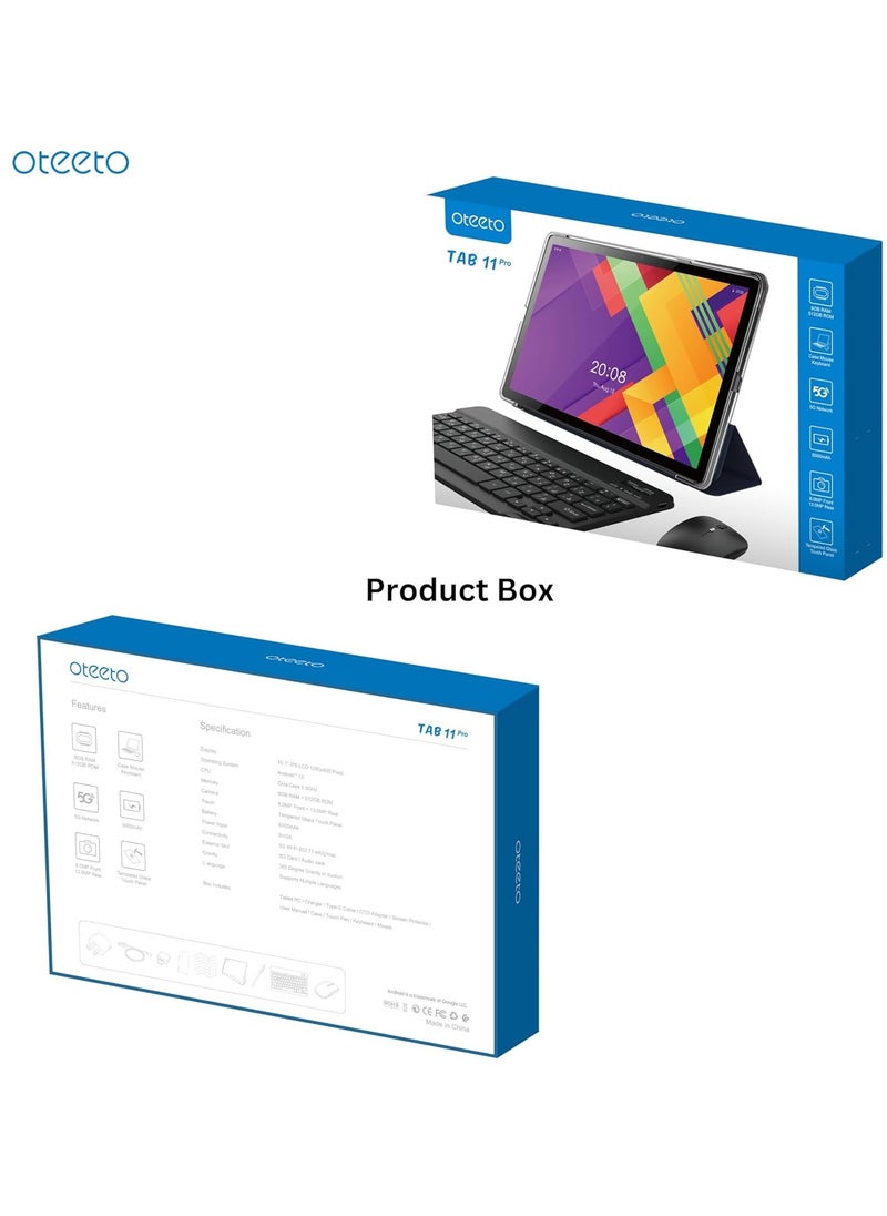 Oteeto - Oteeto TAB 11 Pro Tablet/10.1 Inch IPS LCD/8GB RAM + 512 GB ROM/5G Network/6000 mAh/8MP Front + 13MP Rear Camera/Octa Core 1.8GHz/Android 13/Includes Keyboard,Touch Pen,Mouse (Gray) - Image 1