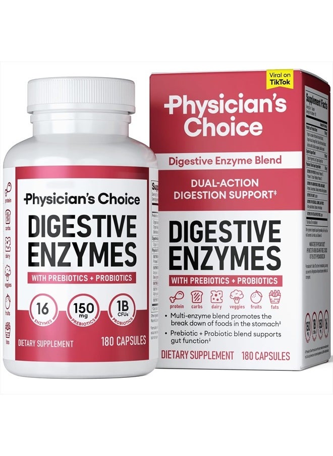Physician's CHOICE Multi Digestive Enzymes - Organic Prebiotics for Digestive Health And Gut Health Discomfort Relief & Bloating - 180 CT  - Image 1