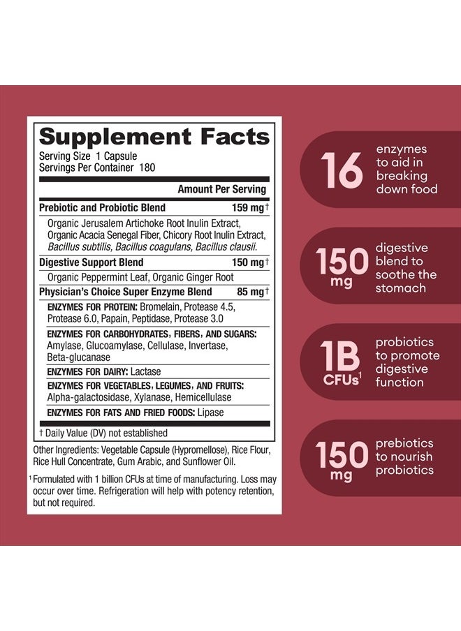 Physician's CHOICE Multi Digestive Enzymes - Organic Prebiotics for Digestive Health And Gut Health Discomfort Relief & Bloating - 180 CT  - Image 2