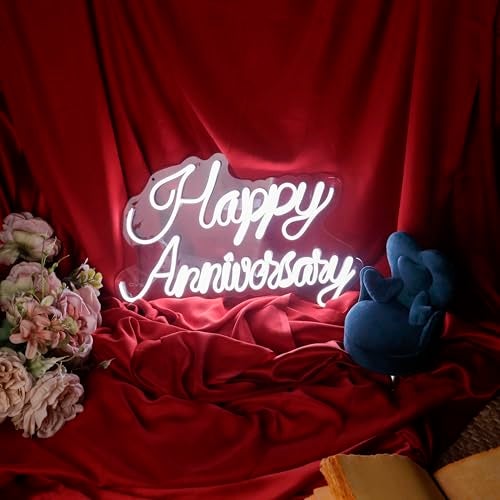 OVG Neon Sign Board LED Light, Happy Anniversary Size 12 inch × 18 inch White Neon for Wedding Occasions, Gifts and Wall Decor (1 Piece Light with Adapter) - Image 2