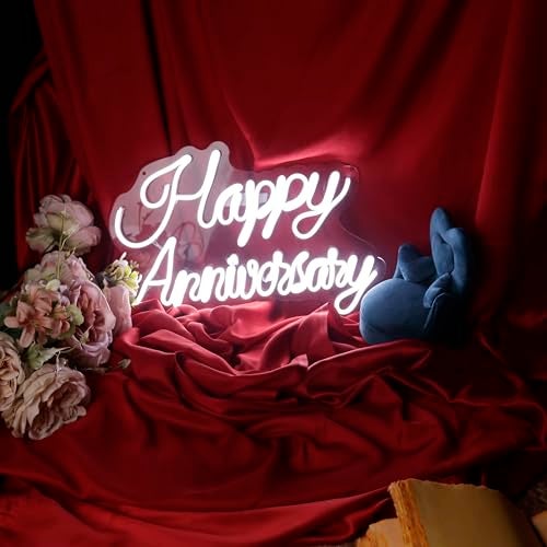 OVG Neon Sign Board LED Light, Happy Anniversary Size 12 inch × 18 inch White Neon for Wedding Occasions, Gifts and Wall Decor (1 Piece Light with Adapter) - Image 5