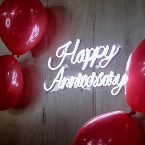 OVG Neon Sign Board LED Light, Happy Anniversary Size 12 inch × 18 inch White Neon for Wedding Occasions, Gifts and Wall Decor (1 Piece Light with Adapter) - Image 4