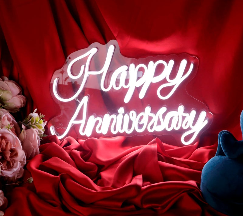 OVG Neon Sign Board LED Light, Happy Anniversary Size 12 inch × 18 inch White Neon for Wedding Occasions, Gifts and Wall Decor (1 Piece Light with Adapter) - Image 3