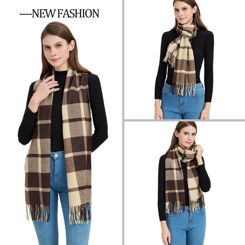 Nonakgado Brown Plaid Scarf-Winter Soft Long Plaid Tartan Checkered Scarves for Women and Men(Style 09) - Image 5