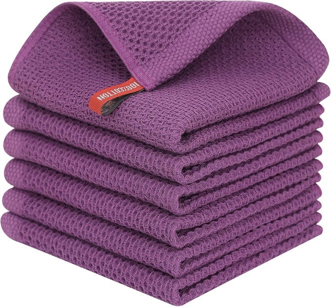 100 COTTON KITCHEN DISH CLOTHS 6 PACK WAFFLE WEAVE ULTRA SOFT ABSORBENT DISH TOWELS FOR DRYING DISHES QUICK DRYING KITCHEN TOWELS DISH RAGS 12 X 12 INCHES VIOLET