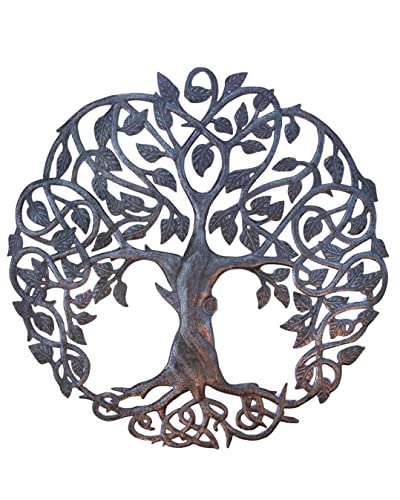 It's Cactus Tree of Life Metal Wall Art, Contemporary Iron Artwork Decor, Celtic Family Trees, 23 In. x 23 In. Round Modern Plaque, Handmade in Haiti,Fair Trade Certified, Signed By Wilson Etienne - Image 1