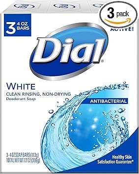 Dial Antibacterial Deodorant Soap White 4 Ounce Pack of 3 Bars