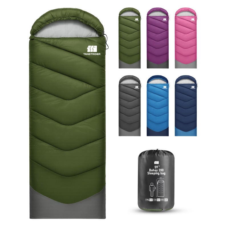 TANSTRIDER Sleeping Bags for Adults Warm Weather 50â„‰,3lb Lightweight Sleeping Bag for Tall Kids Girls Boys with Compression Sack,Camping Essentials Gear, Hiking,Travel,Hotel,Outdoor & Indoor - Image 1