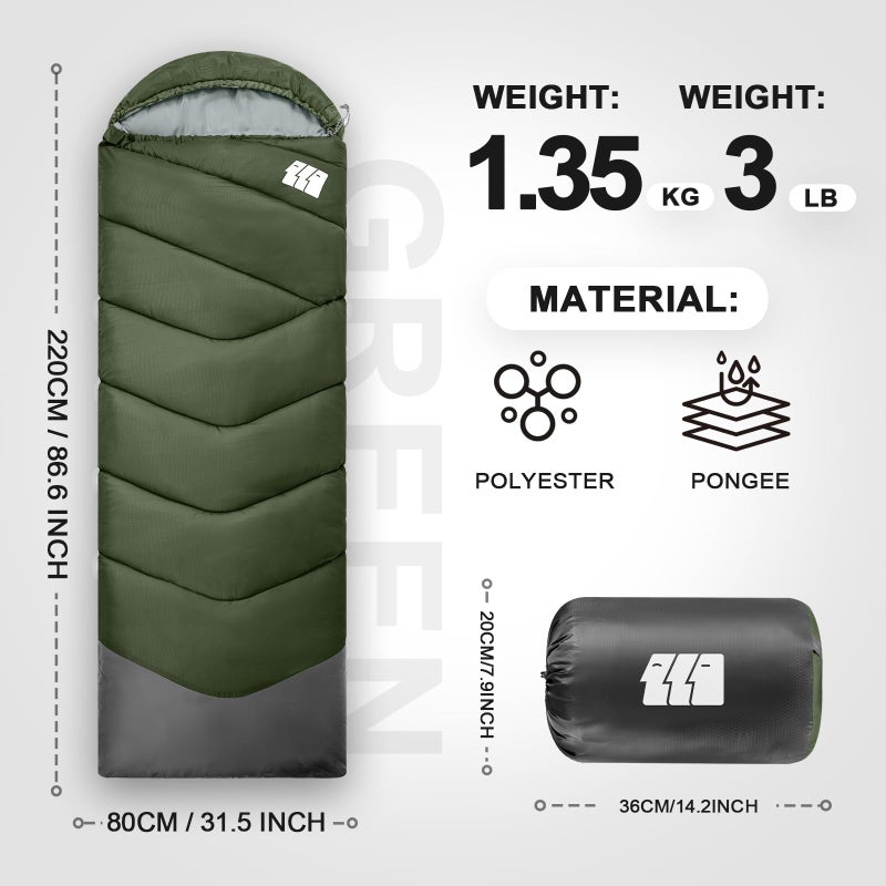 TANSTRIDER Sleeping Bags for Adults Warm Weather 50â„‰,3lb Lightweight Sleeping Bag for Tall Kids Girls Boys with Compression Sack,Camping Essentials Gear, Hiking,Travel,Hotel,Outdoor & Indoor - Image 2
