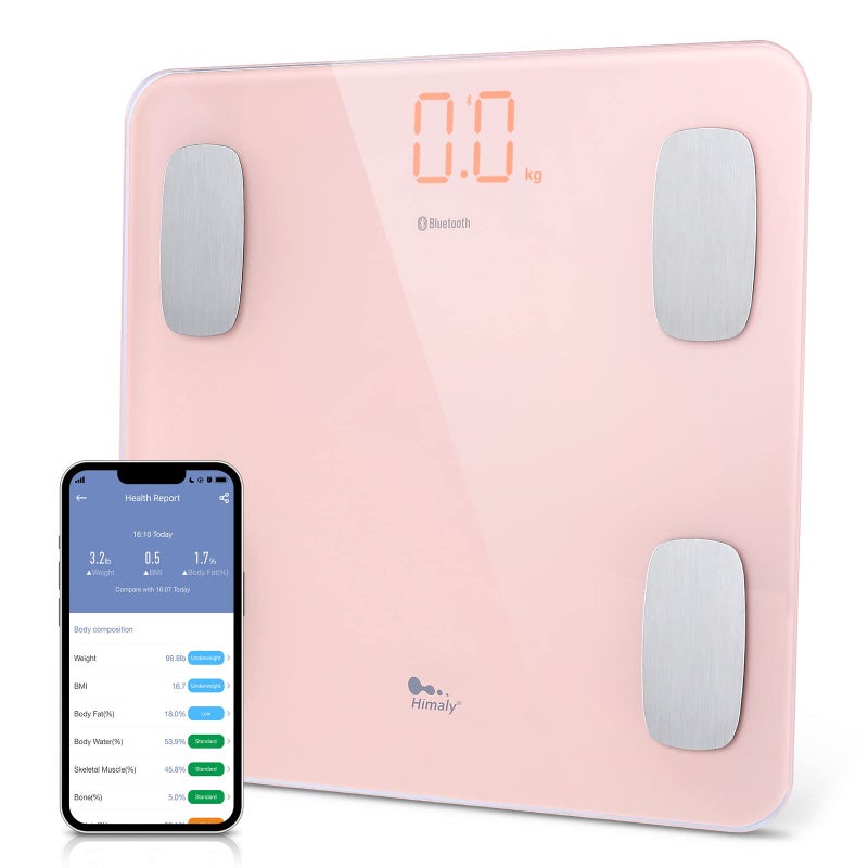 AGM Smart Scale for Body Weight, Digital Bathroom Weight Body Fat Scale, BMI Weighing Wireless Bluetooth Digital Scale, Body Composition Monitor with Smartphone App, 400lb/180KG Capacity (Pink) - Image 1