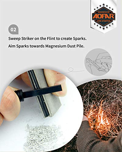 AOFAR Magnesium Fire Starter AF-374 (2-Pack) Waterproof Fire Steel Pouch for Camping, Hiking, Hunting, Backpacking,Outdoor Survival fire Striker kit - Image 4