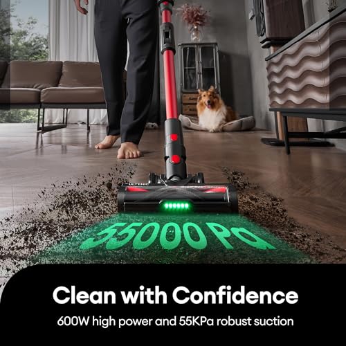 Ultenic Cordless Vacuum Cleaner, 600W 55Kpa 60Mins Vacuum Cleaners for Home, with 180°Bendable Wand, Anti-Tangle Brush, Charging Dock, Stick Vacuum Cordless for Pet Hair/Carpet/Floor/Car - Image 2