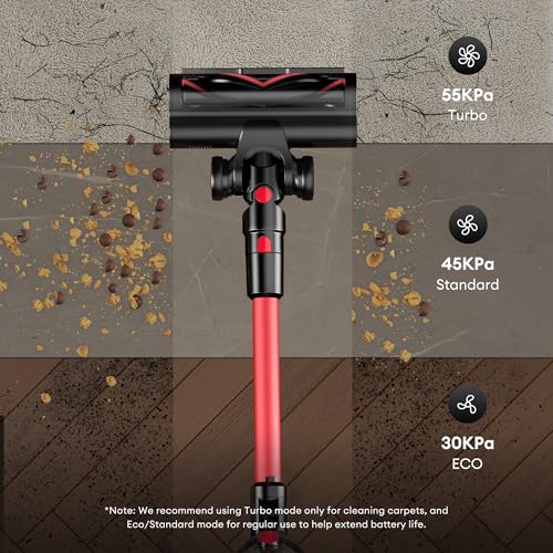 Ultenic Cordless Vacuum Cleaner, 600W 55Kpa 60Mins Vacuum Cleaners for Home, with 180°Bendable Wand, Anti-Tangle Brush, Charging Dock, Stick Vacuum Cordless for Pet Hair/Carpet/Floor/Car - Image 3