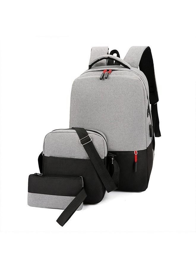 Generic 3-Piece Nylon Waterproof Backpack With Usb Charging Port Large Capacity Travel Commuter Backpack 15.6-Inch Laptop Bag With Shoulder Messenger Bag And Pencil Case  - Image 1