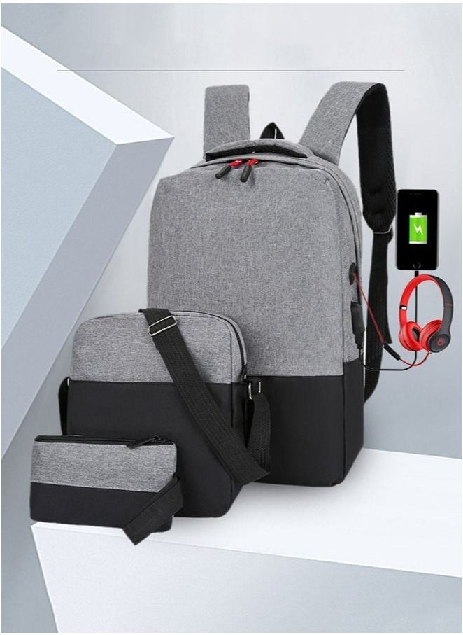 Generic 3-Piece Nylon Waterproof Backpack With Usb Charging Port Large Capacity Travel Commuter Backpack 15.6-Inch Laptop Bag With Shoulder Messenger Bag And Pencil Case  - Image 2