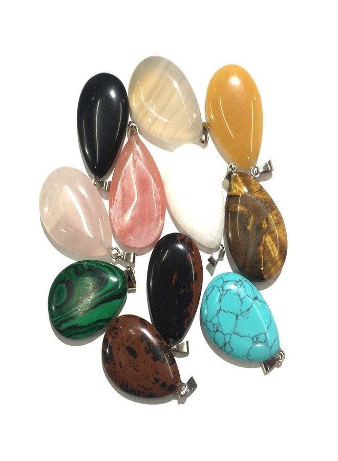 Zotoone 20pcs Natural Stone Pendants,Oval Semi Precious Stone Rose Quzrtz Tige’s eye 16X24mm Charms for DIY Bracelet Necklace Jewelry Making Gift (20pcs Random Colors) - Image 1