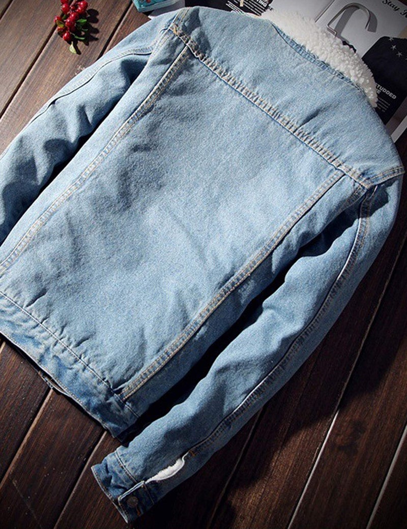 Springrain Men's Sherpa Fleece Lined Denim Jacket Warm Winter Trucker Jacket Cowboy Jean Jacket(LightBlue-M) - Image 4