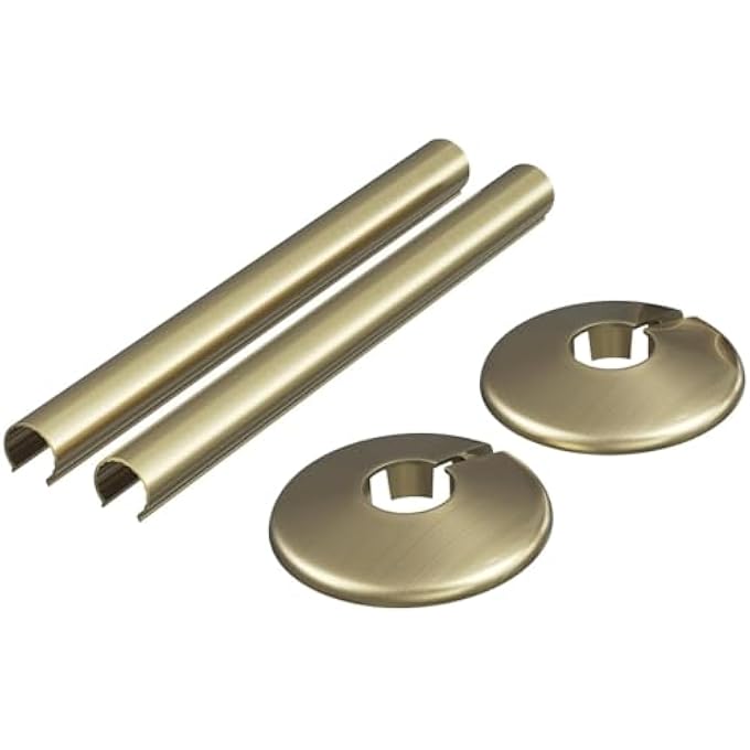 BRUSHED BRASS RADIATOR PIPE COVERS AND COLLARS |15MM | 200MM LENGTH | 2 PACK (PAIR) | BRUSHED BRASS FINISH - Image 1