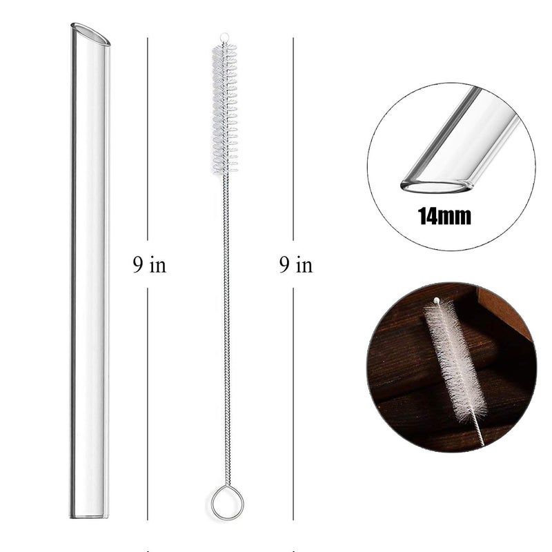 ALINK Reusable Glass Boba Straws, 14mm Extra Wide Clear Smoothie Straws for Bubble Tea, Pack of 4 with 1 Case and 2 Brush - Image 2