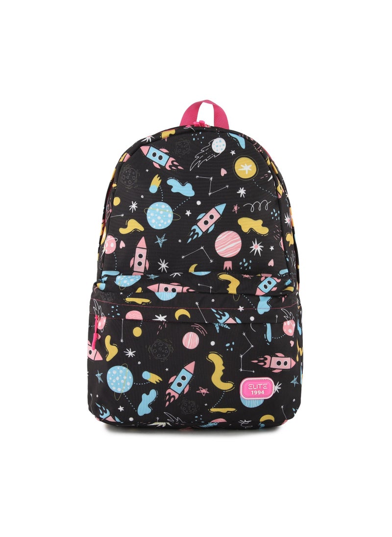 Elite - Elite Unisex Printed School Bags 3 Pocket With Laptop Pocket - 17inch - Black / Rose - No:GS 223 - Image 1