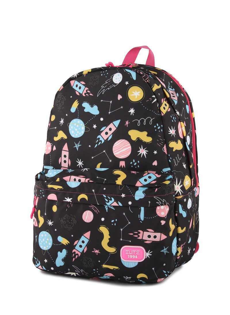 Elite - Elite Unisex Printed School Bags 3 Pocket With Laptop Pocket - 17inch - Black / Rose - No:GS 223 - Image 1